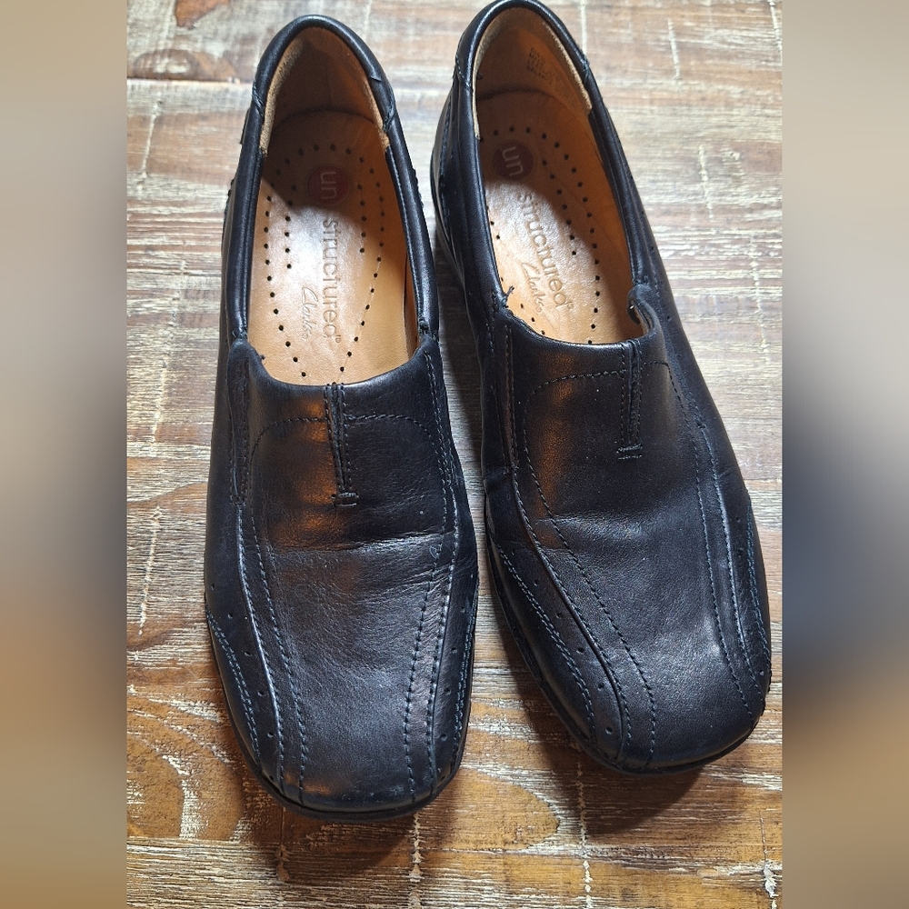 Clarks Unstructured Women's Slip-on Shoes Size 6.5 Black‎ Leather Comfort Casual